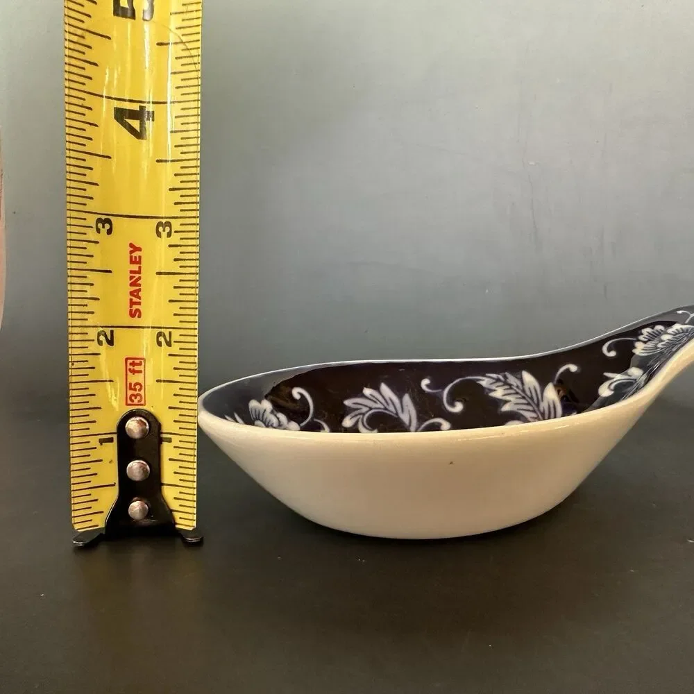 Vintage Pier 1 Blue White Ceramic Spoon Rest Floral Porcelain Kitchen Counter